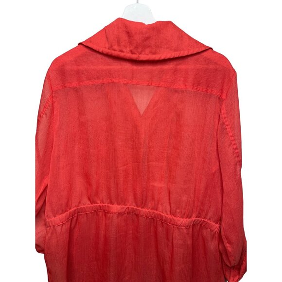Chicos Sheer Utility Jacket Large Orange Lightweight Button Up - Picture 10 of 12